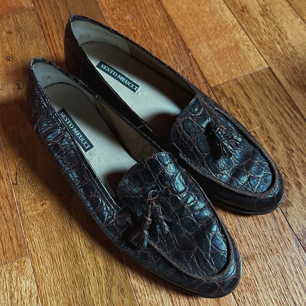 Sesto Meucci Croc Leather Loafers